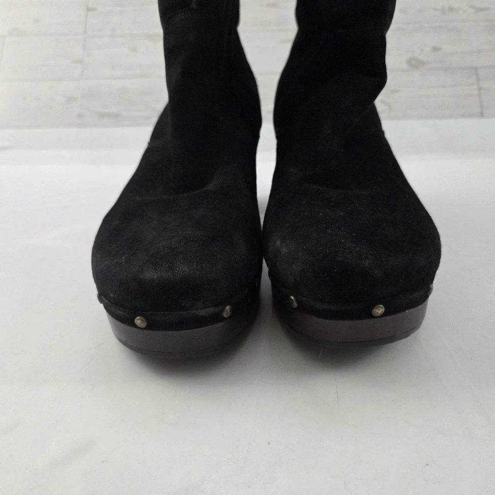 Clarks Boots Womens 11 Black Suede Platform Clog Faux Fur Lined Cozycore Winter